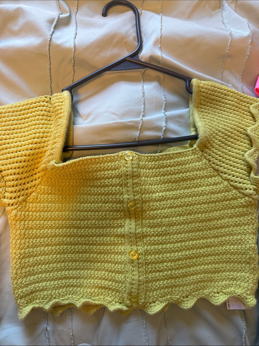 Zara Light Green Knit Button-Front Cropped Sweater